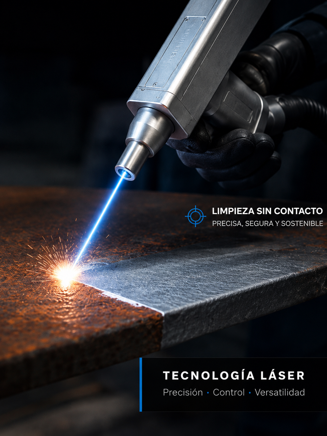 Imagen ilustrativa de limpieza láser sobre metal